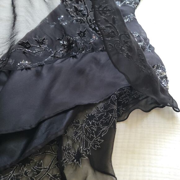 Vintage 90s Scala Sz L Black Silk OneShoulder Asymmetrical Beaded Y2K Midi Dress - Picture 6 of 10